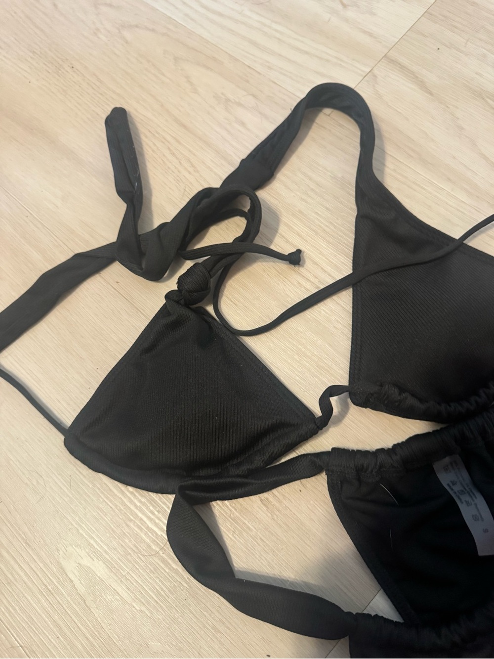 Black Ribbed Triangle Bikini Set - Picture 3 of 4